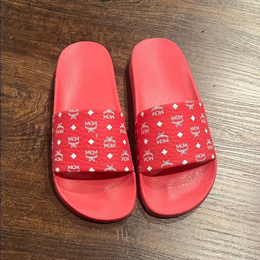 MCM Vibrant pink Logo Slide Sandals